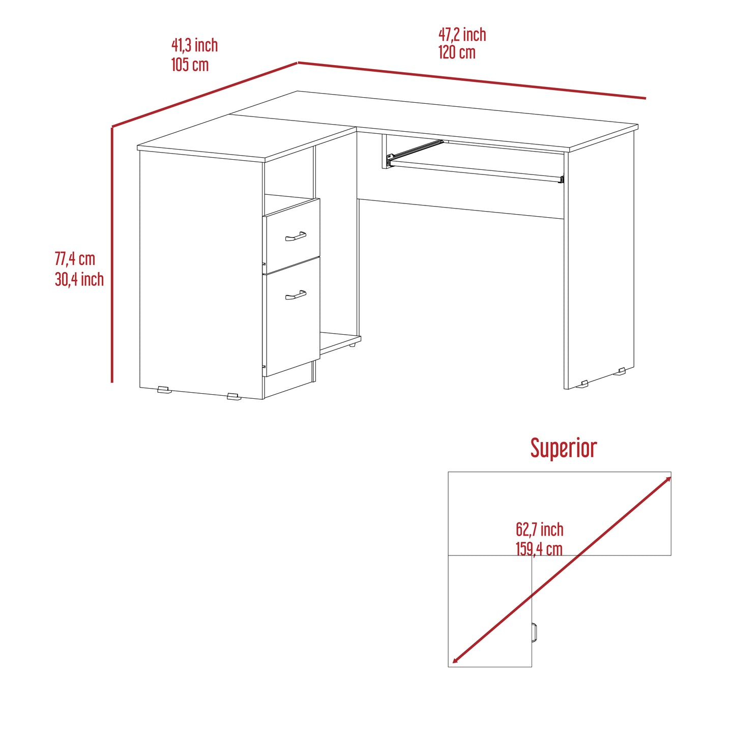 Wenge 2-Drawer L-Shaped Computer Desk - Work From Home Storage