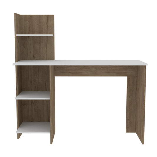 White & Pine 4-Shelf Writing Desk - Home Office Storage