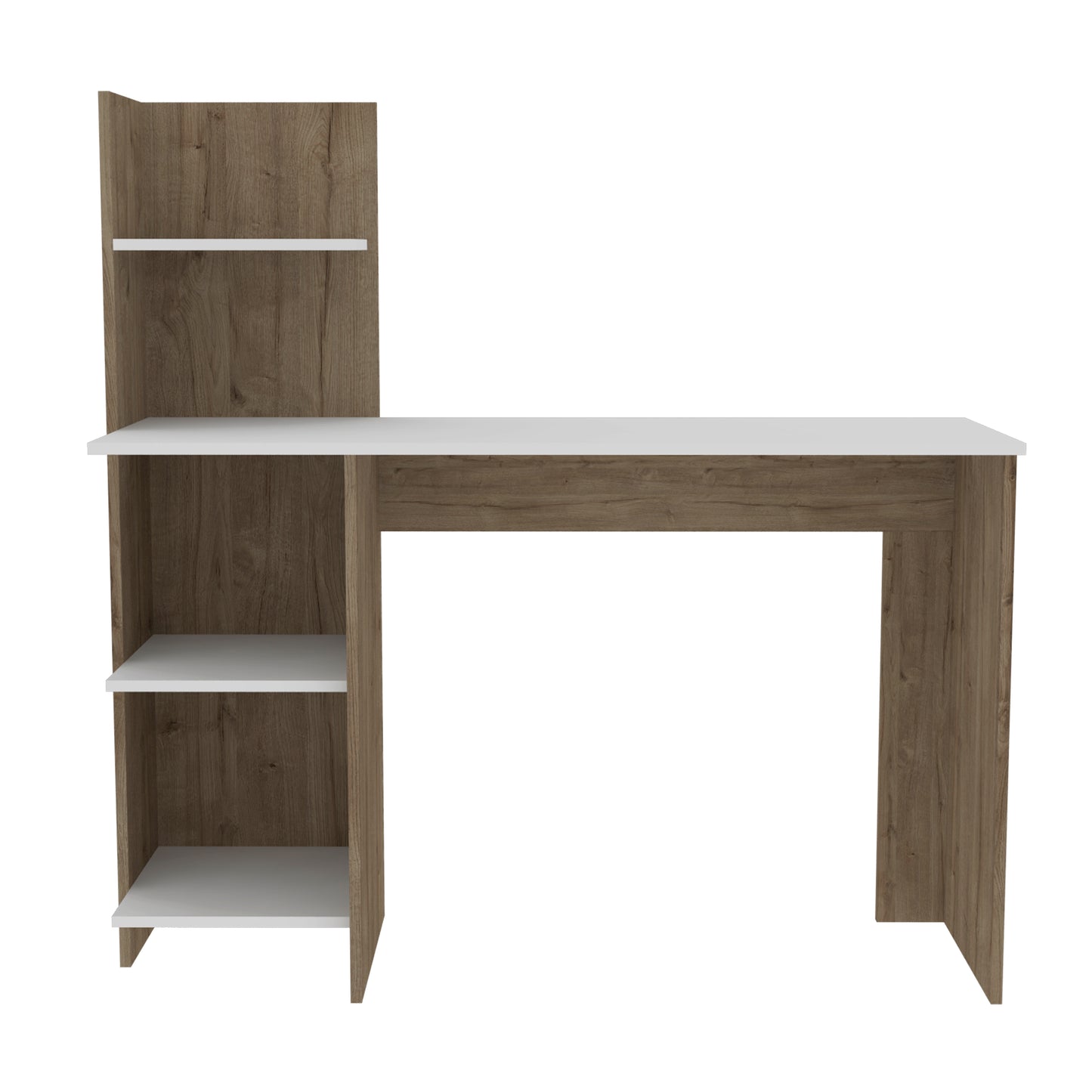 White & Pine 4-Shelf Writing Desk - Home Office Storage