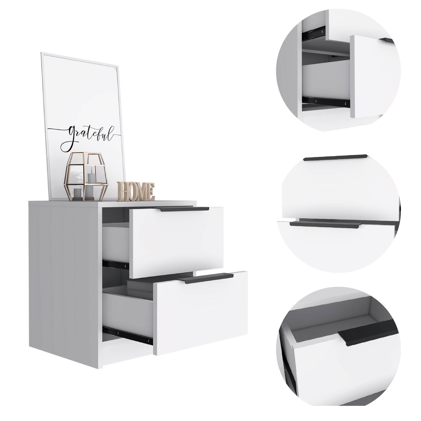 White Particle Board 2-Drawer Nightstand for Bedroom Storage