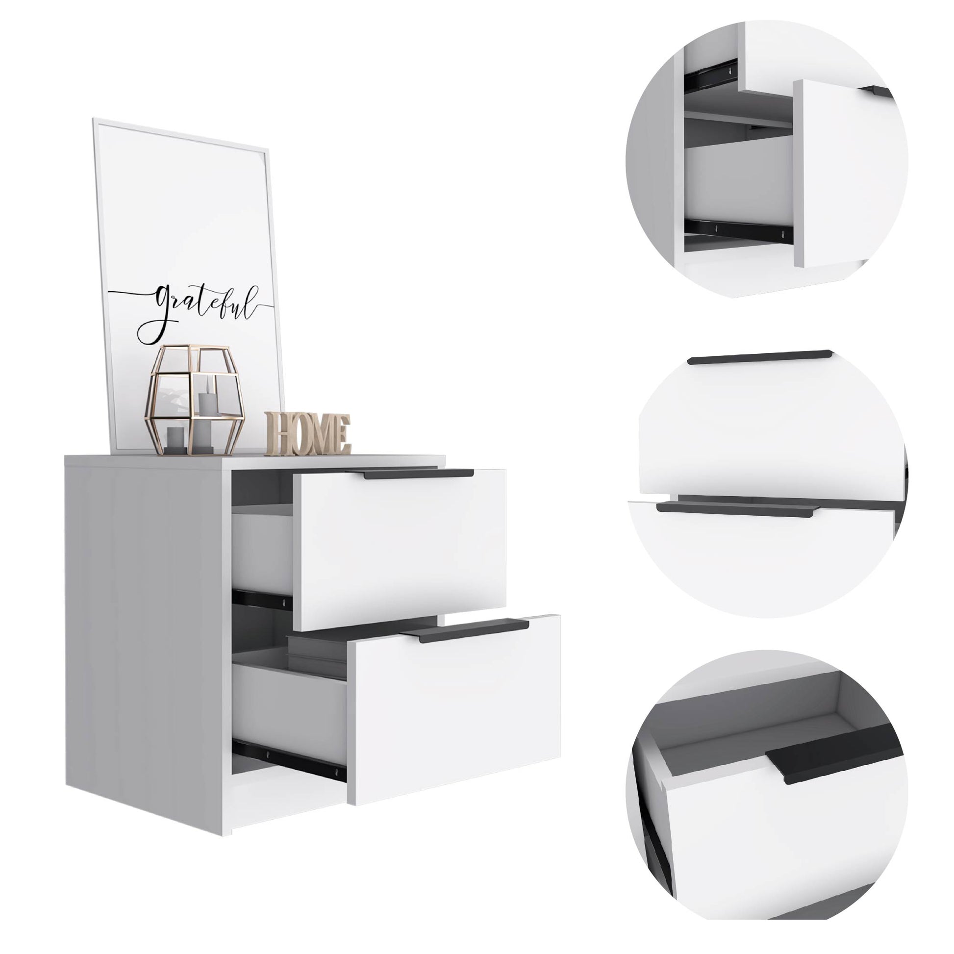 White Particle Board 2-Drawer Nightstand for Bedroom Storage
