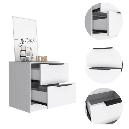 White Particle Board 2-Drawer Nightstand for Bedroom Storage