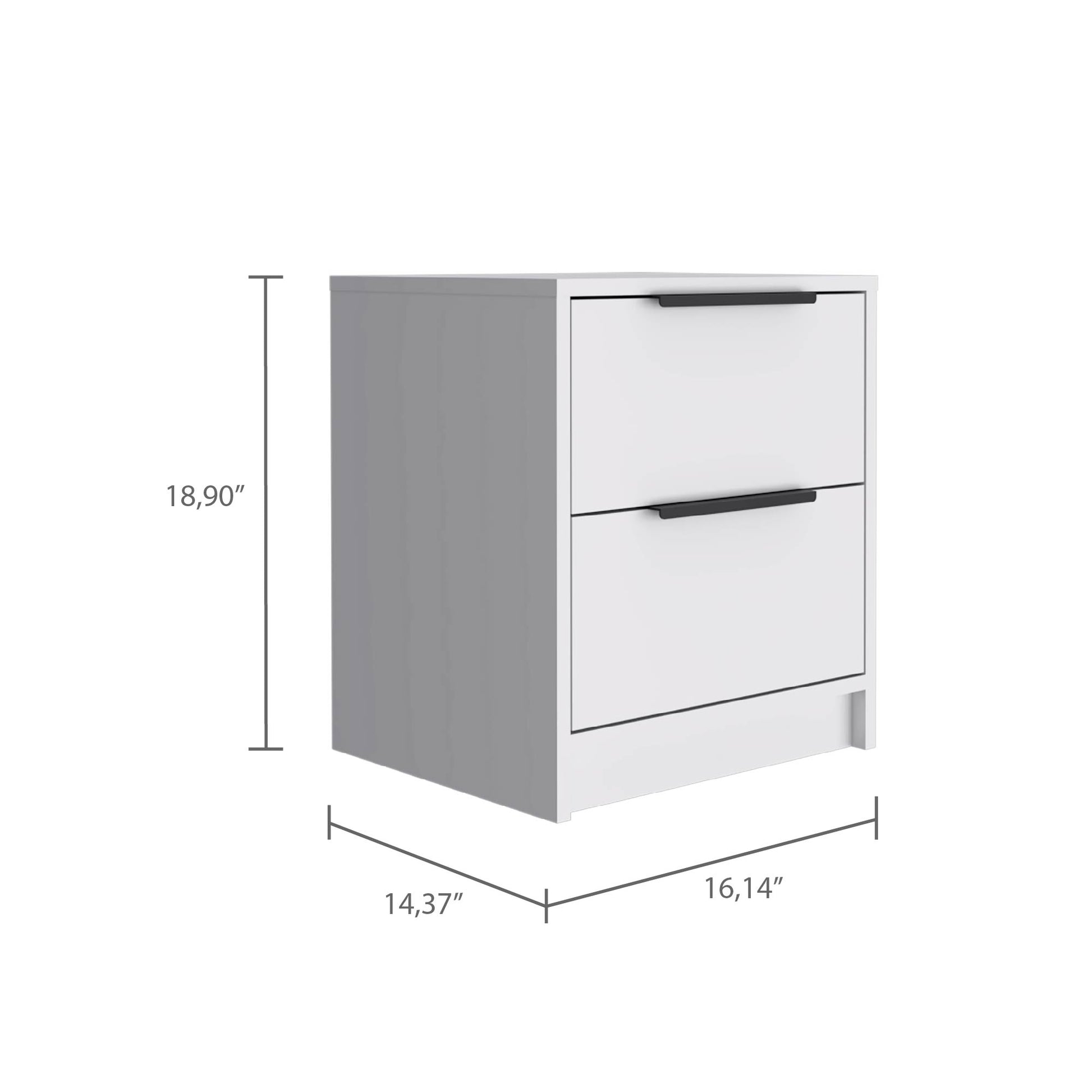 White Particle Board 2-Drawer Nightstand for Bedroom Storage