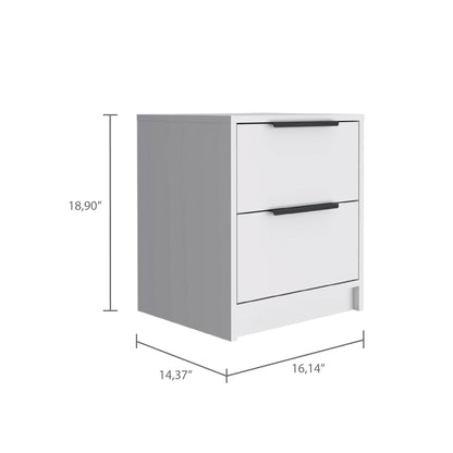 White Particle Board 2-Drawer Nightstand for Bedroom Storage