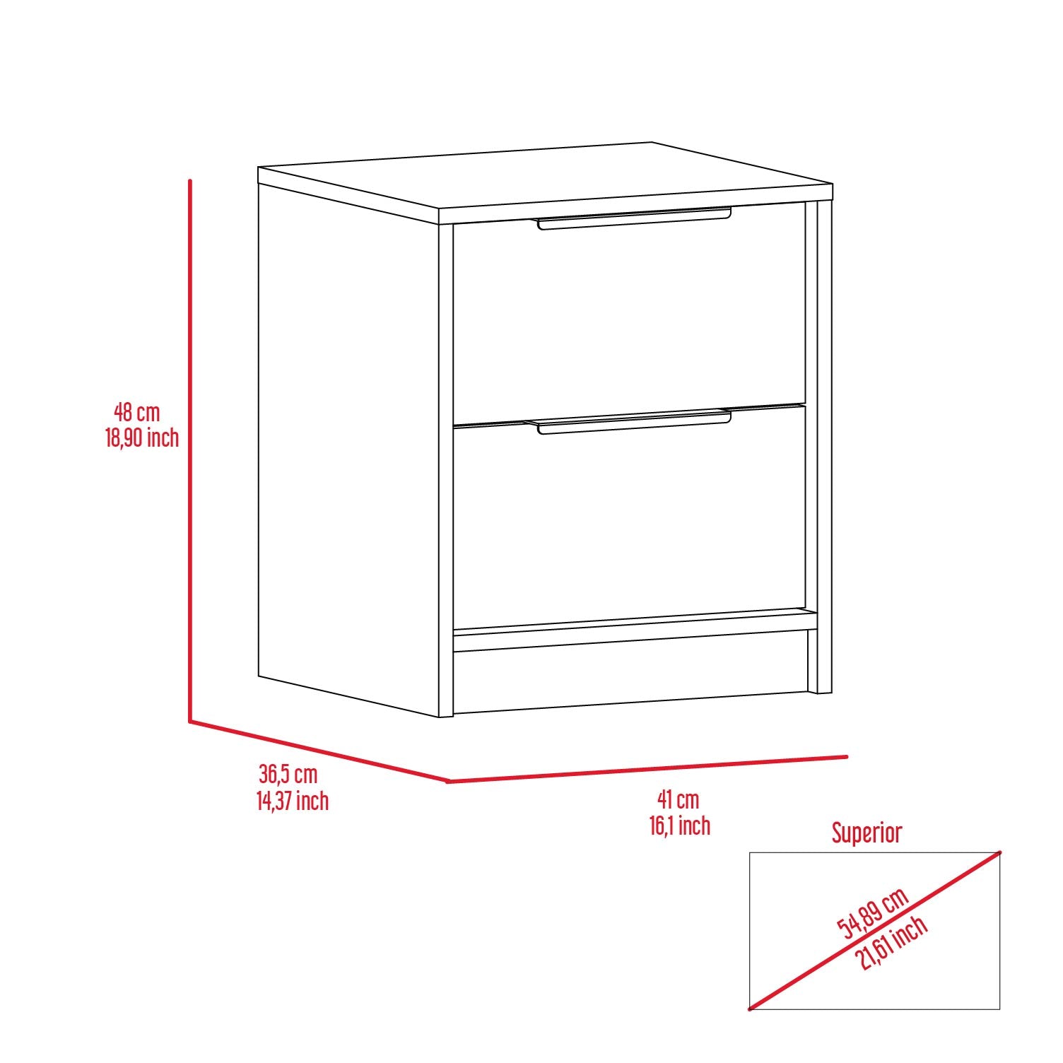 White Particle Board 2-Drawer Nightstand for Bedroom Storage