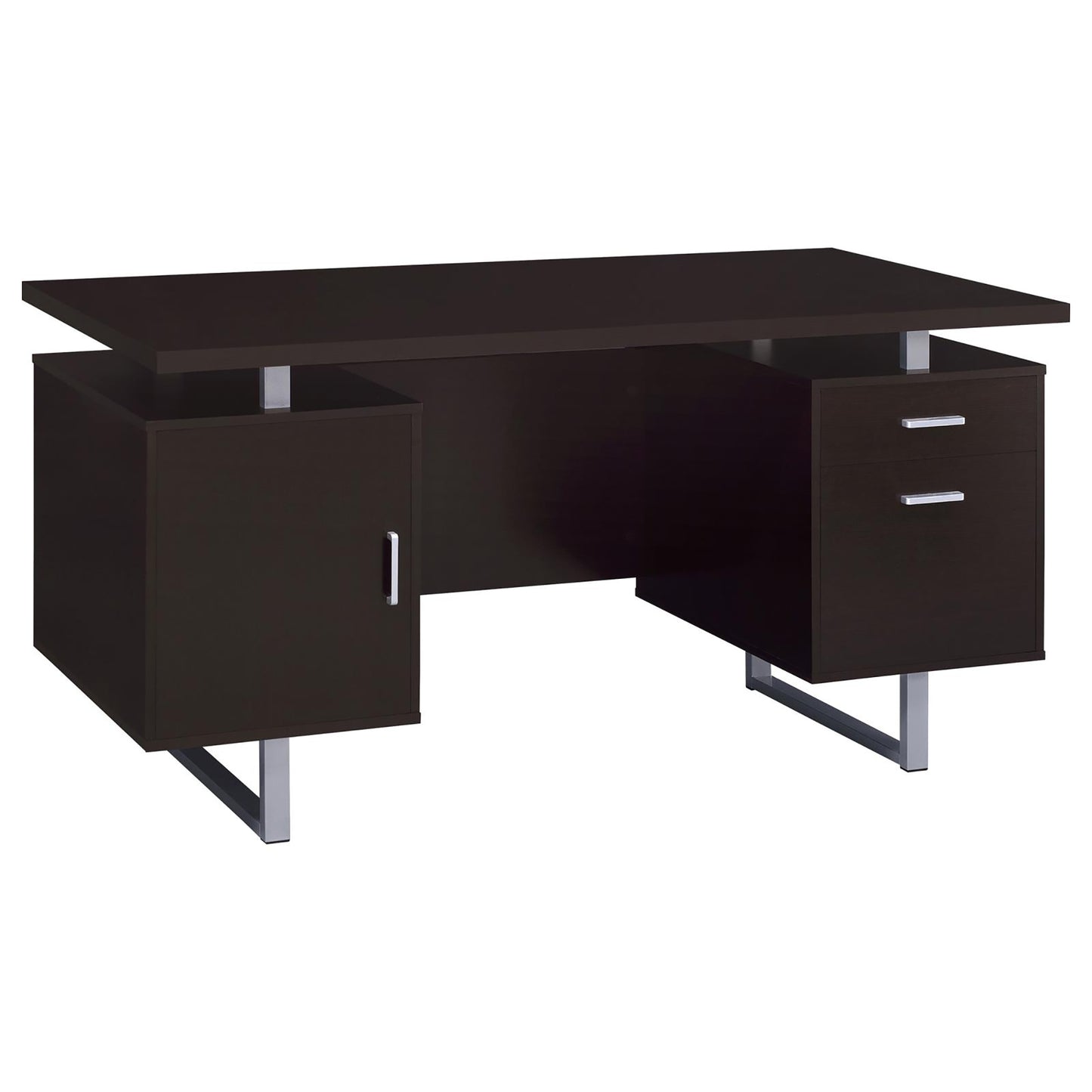Modern Cappuccino Wood Floating Desk with Drawer Storage