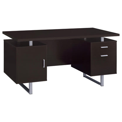 Modern Cappuccino Wood Floating Desk with Drawer Storage