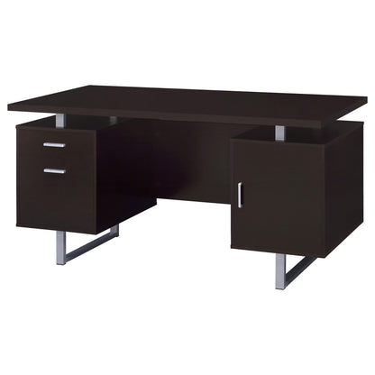 Modern Cappuccino Wood Floating Desk with Drawer Storage
