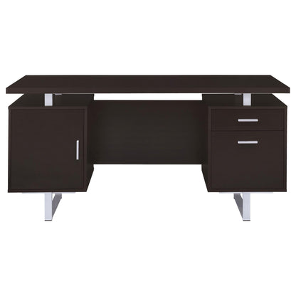 Modern Cappuccino Wood Floating Desk with Drawer Storage