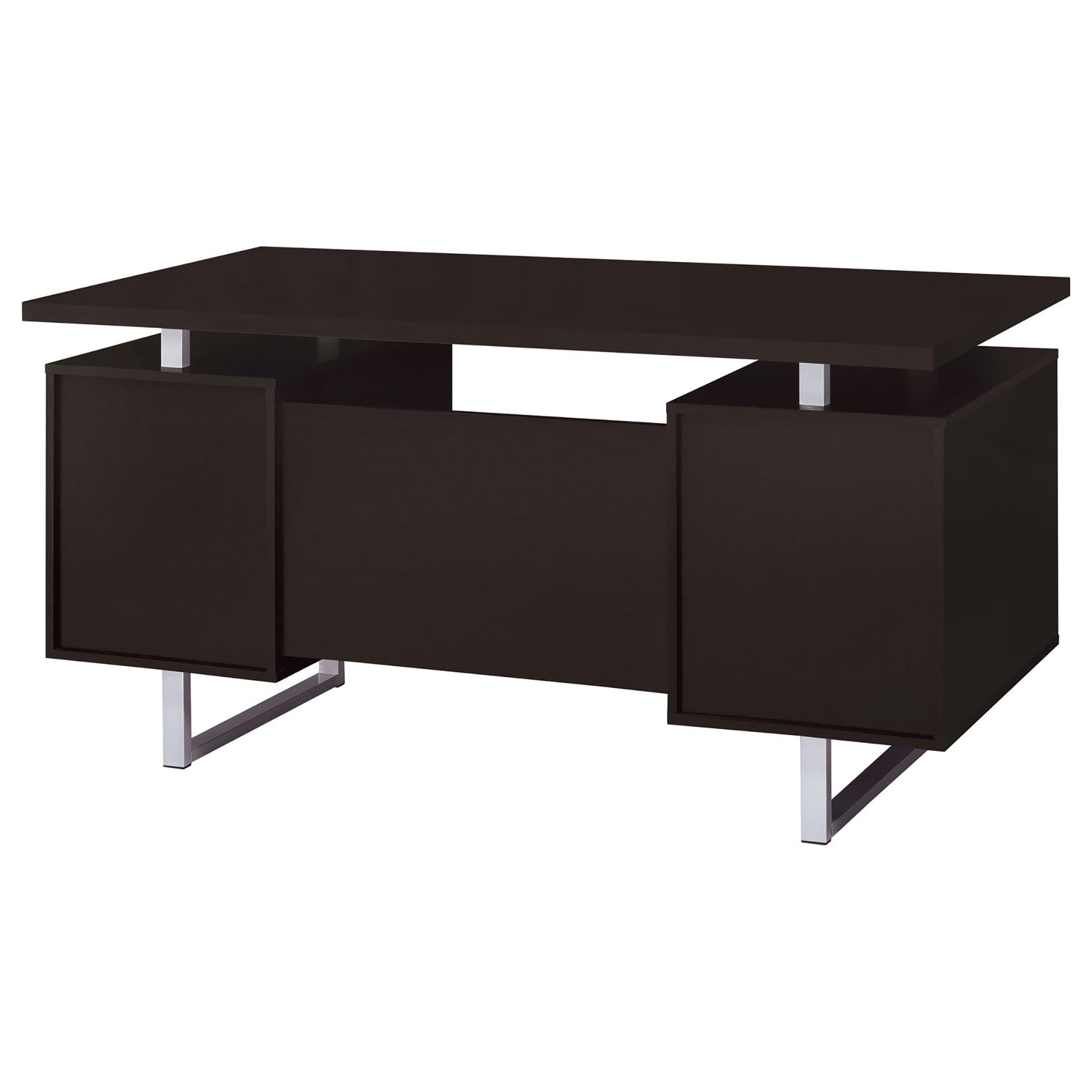 Modern Cappuccino Wood Floating Desk with Drawer Storage