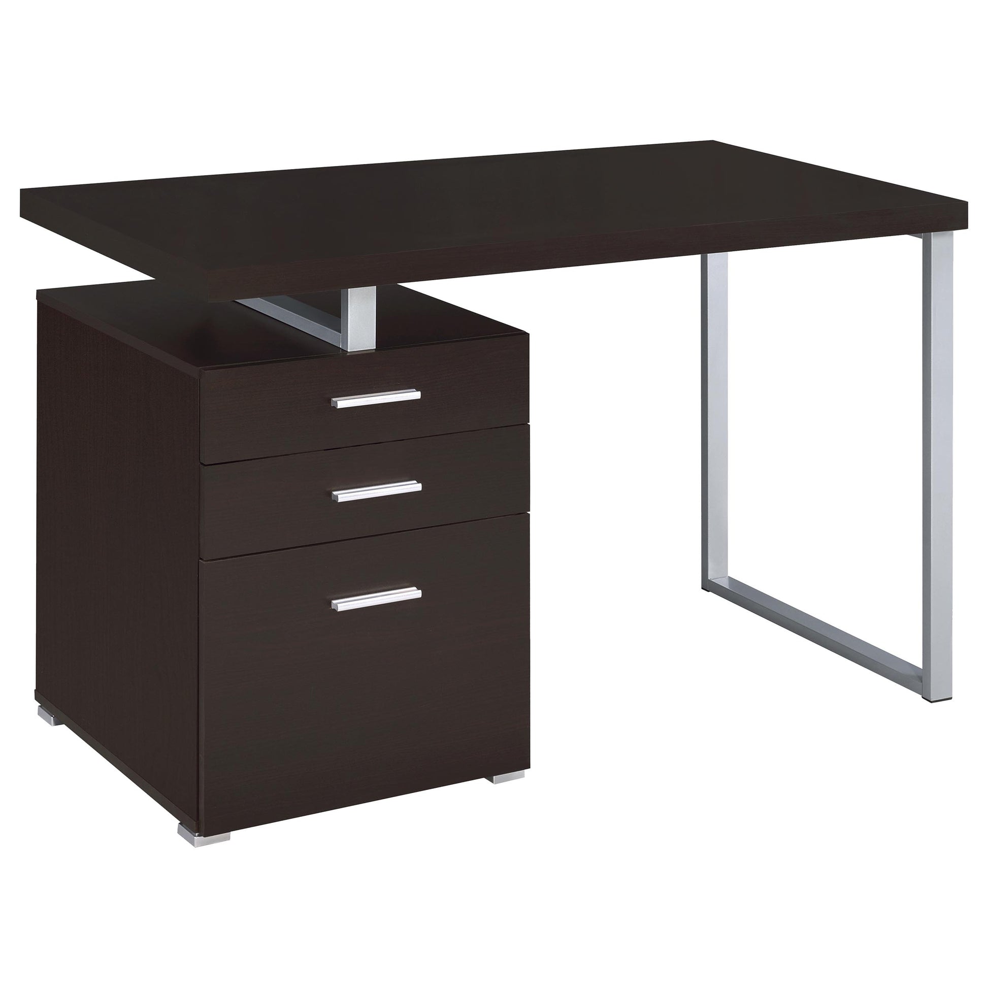 Modern Cappuccino Wood Computer Desk with Storage Drawers