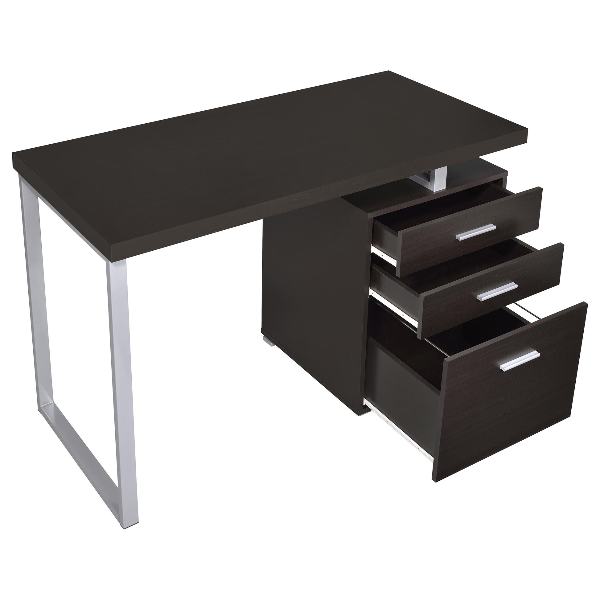 Modern Cappuccino Wood Computer Desk with Storage Drawers