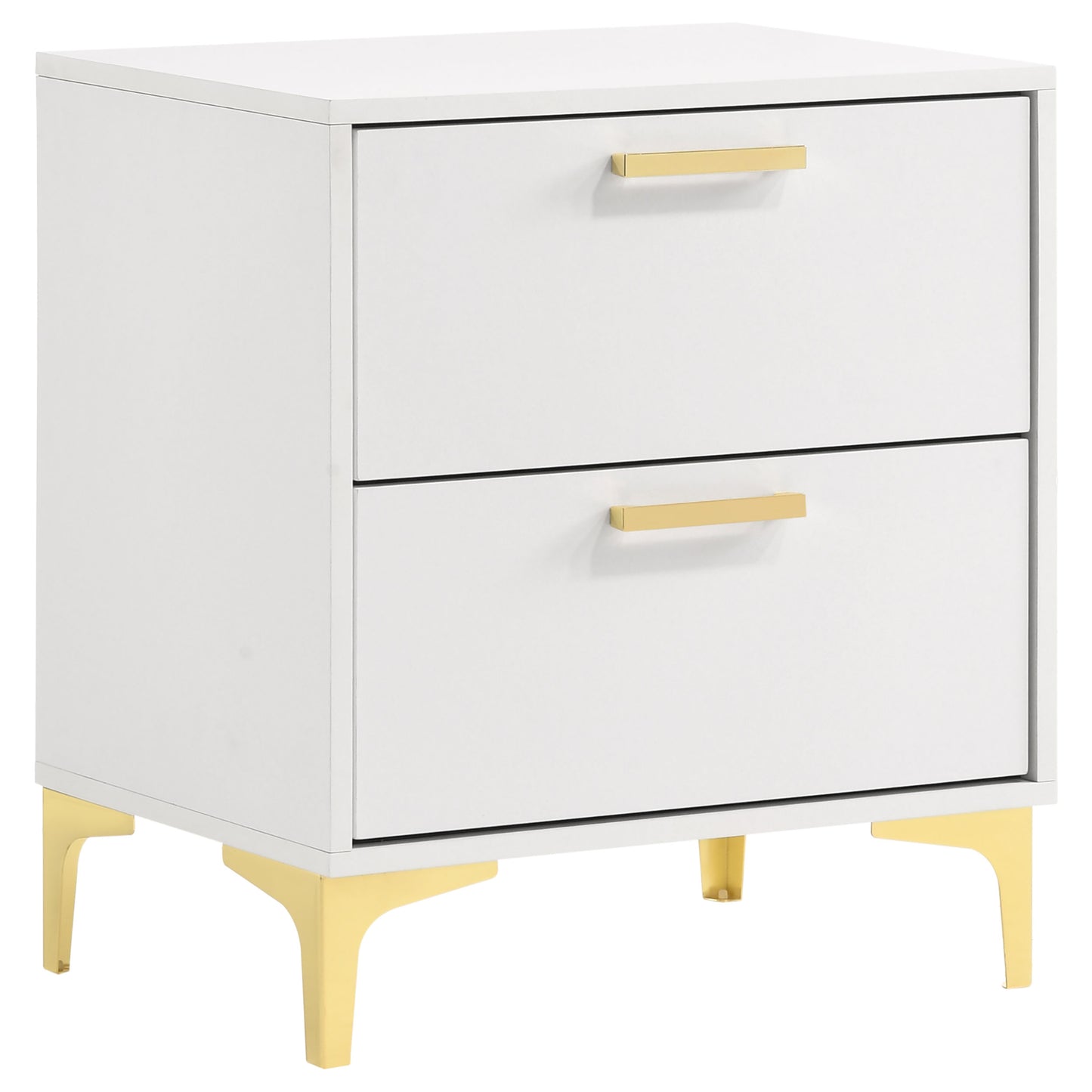 White Rubberwood 2 Drawer Nightstand Glam Style