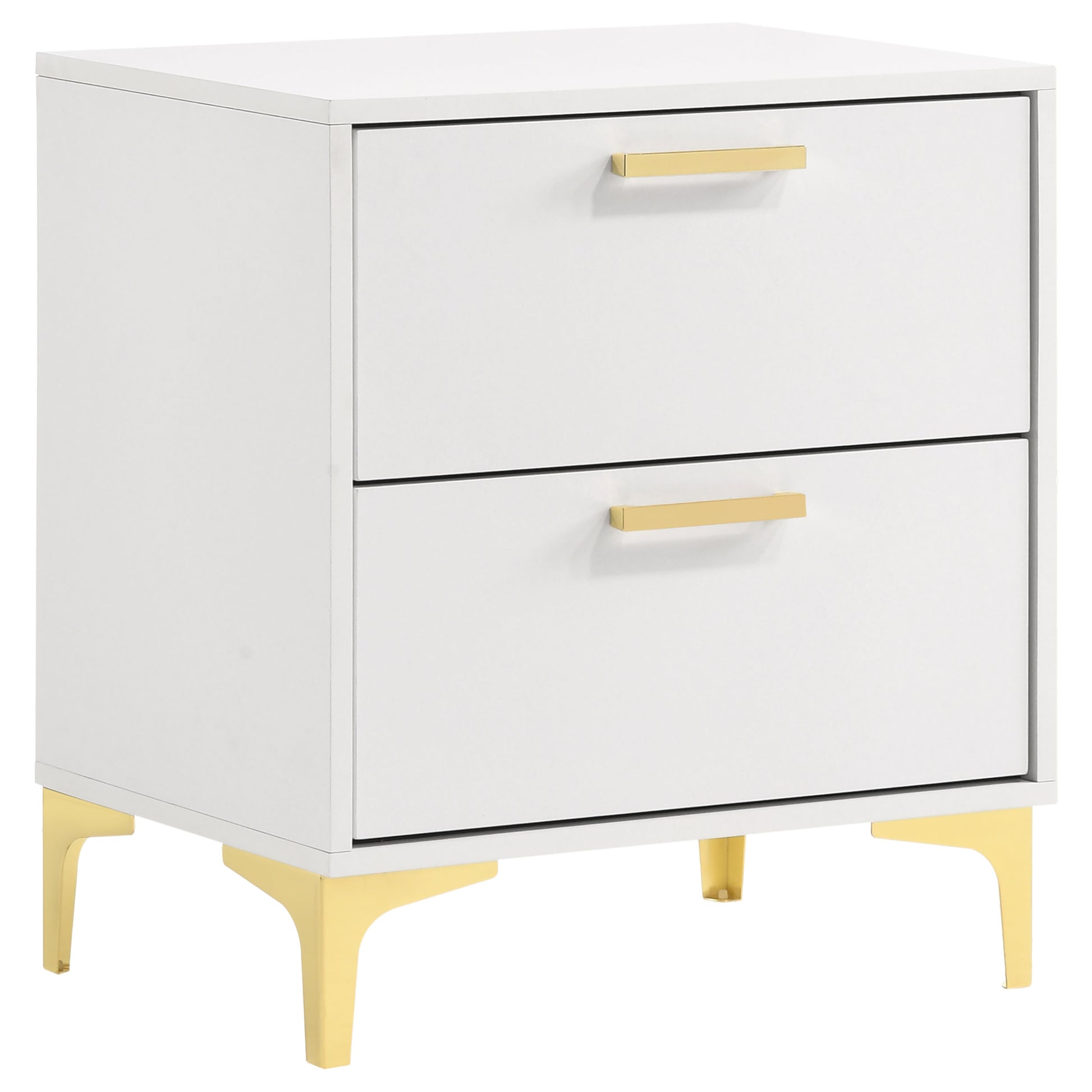 White Rubberwood 2 Drawer Nightstand Glam Style