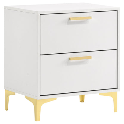 White Rubberwood 2 Drawer Nightstand Glam Style