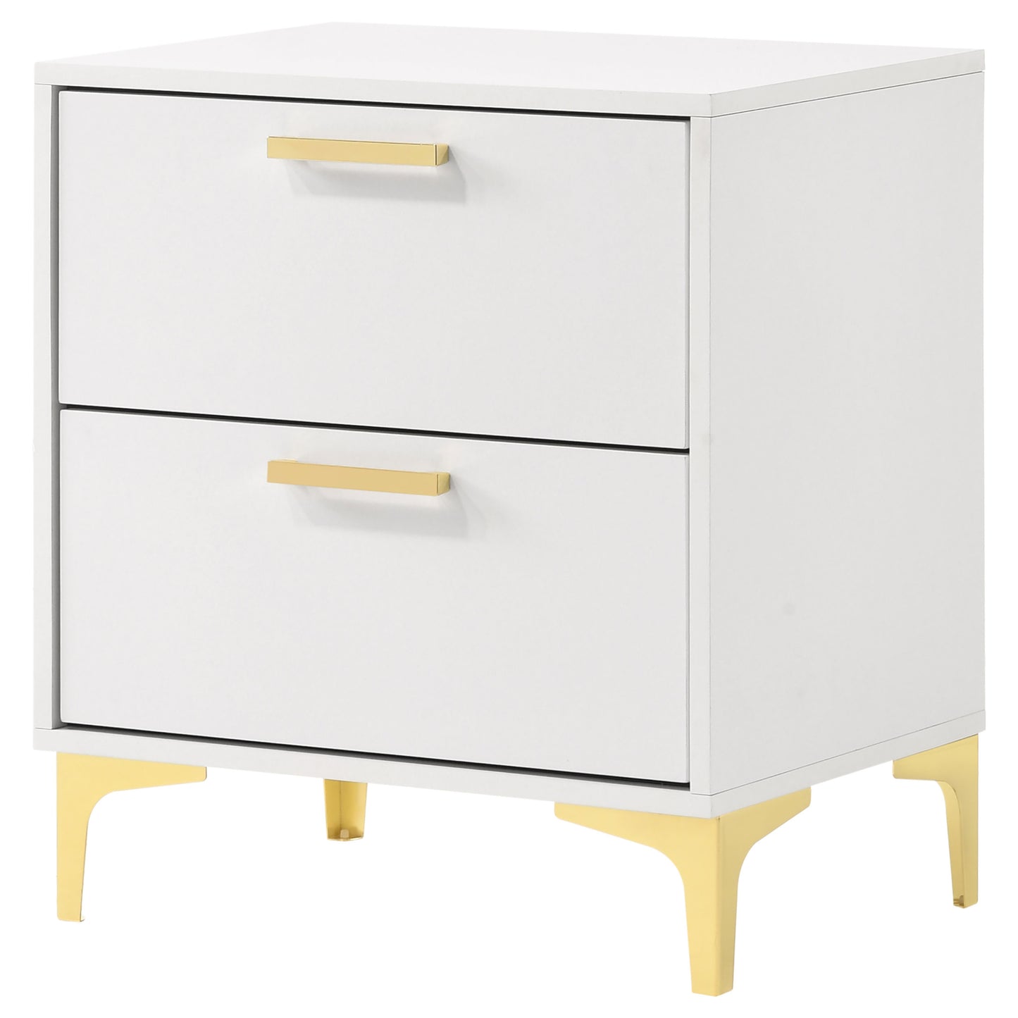 White Rubberwood 2 Drawer Nightstand Glam Style
