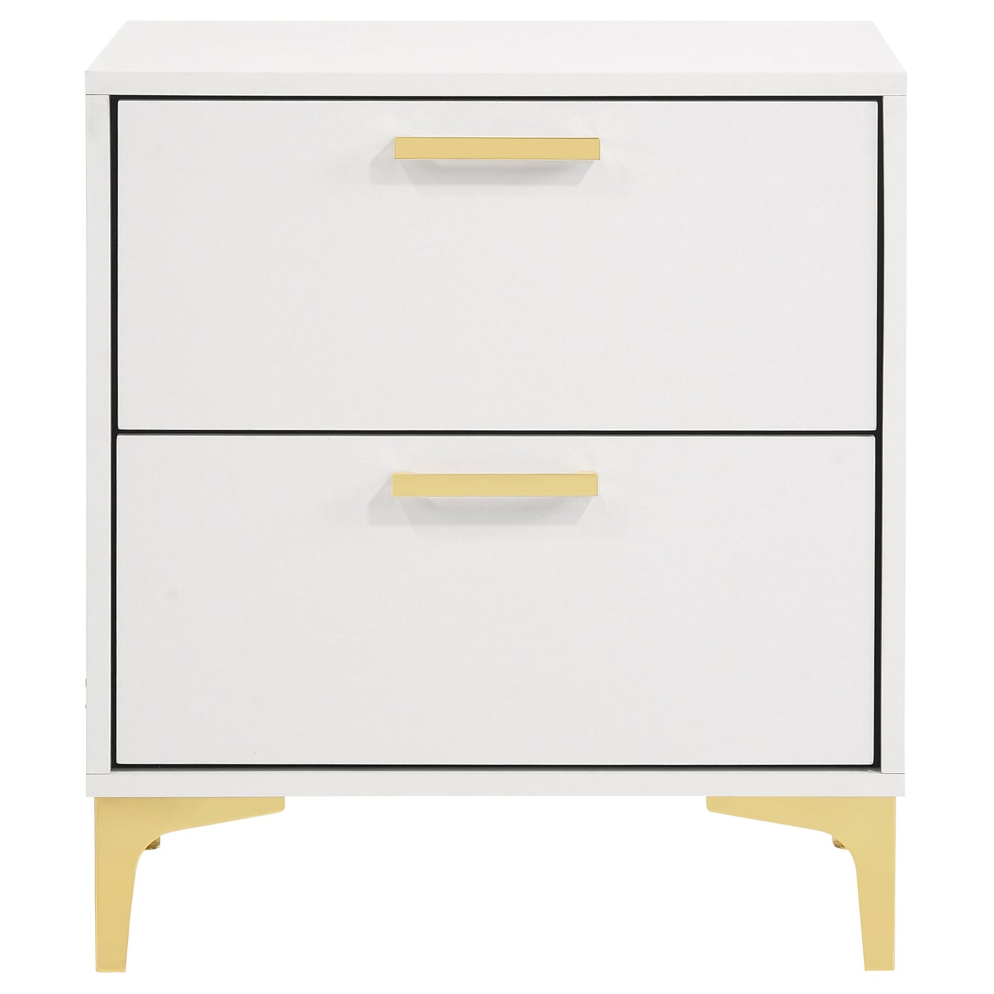 White Rubberwood 2 Drawer Nightstand Glam Style