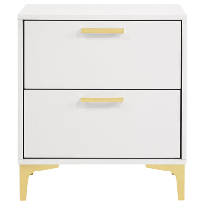 White Rubberwood 2 Drawer Nightstand Glam Style
