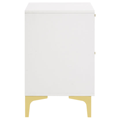 White Rubberwood 2 Drawer Nightstand Glam Style