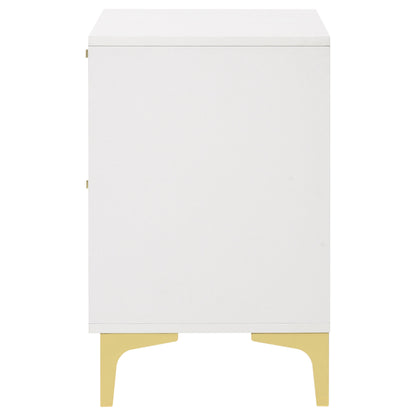White Rubberwood 2 Drawer Nightstand Glam Style