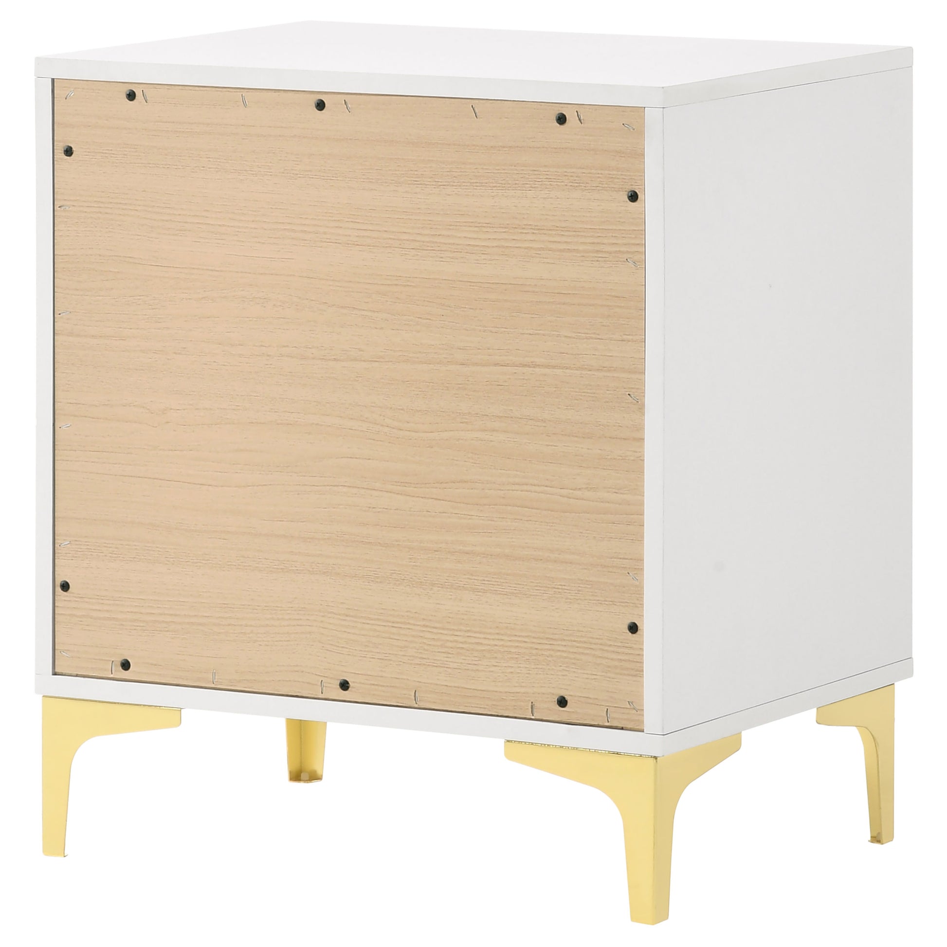 White Rubberwood 2 Drawer Nightstand Glam Style