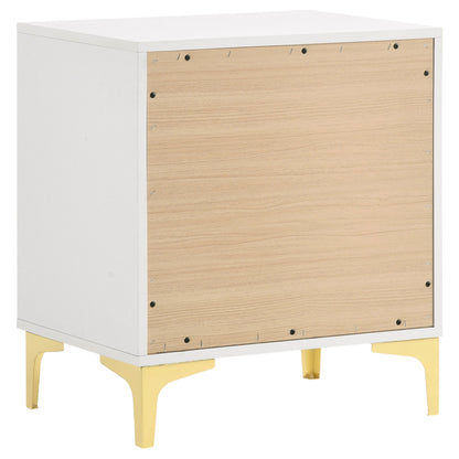 White Rubberwood 2 Drawer Nightstand Glam Style