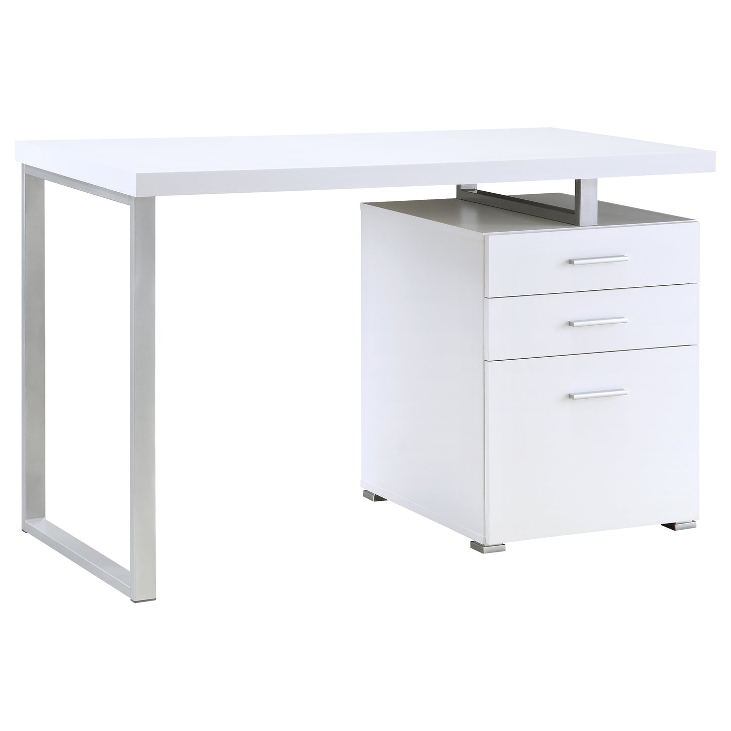 White 3-Drawer Reversible Office Desk - Modern Writing Desk