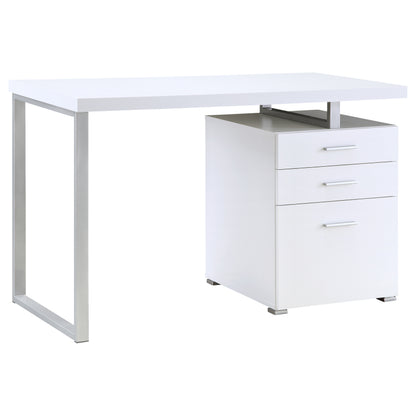 White 3-Drawer Reversible Office Desk - Modern Writing Desk