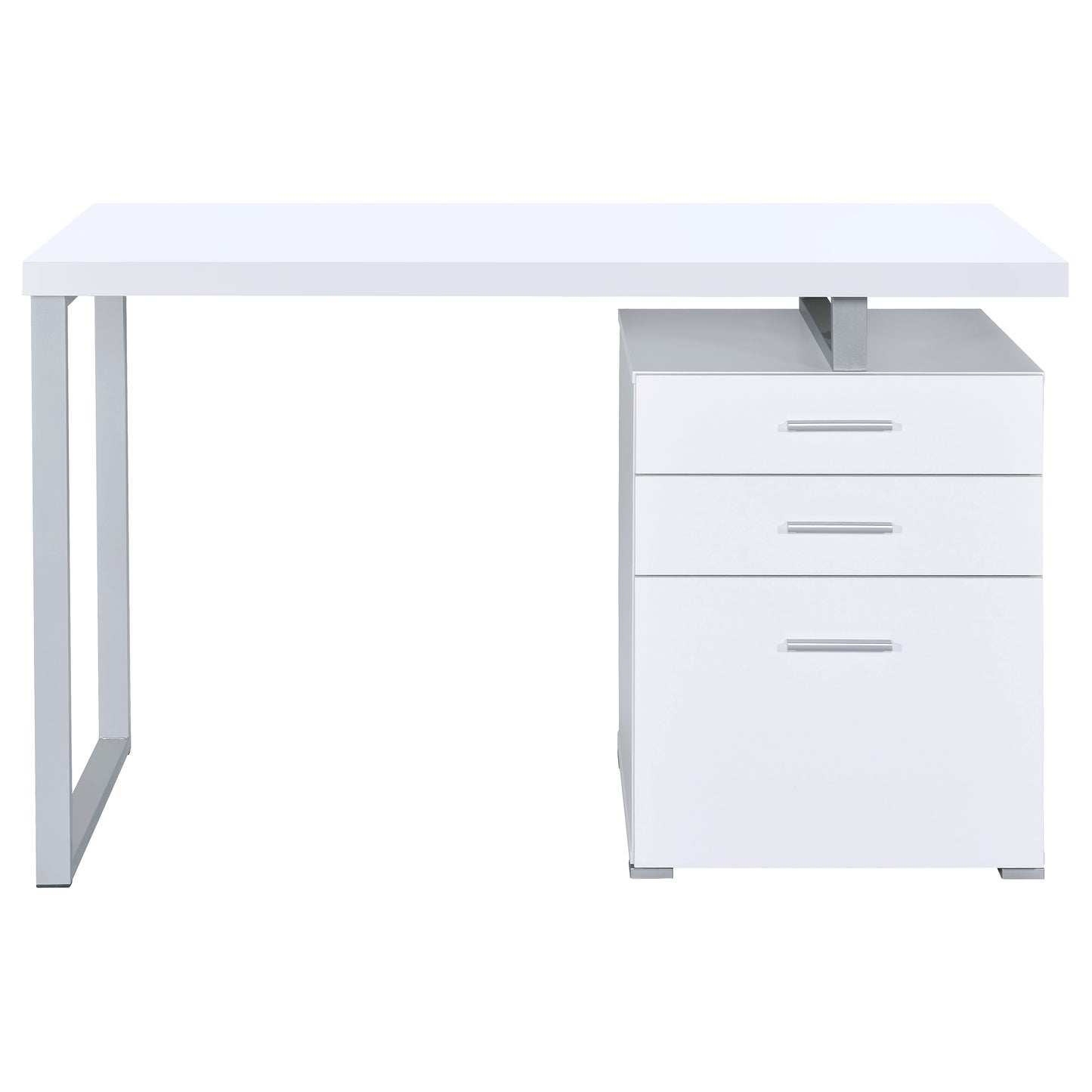 White 3-Drawer Reversible Office Desk - Modern Writing Desk
