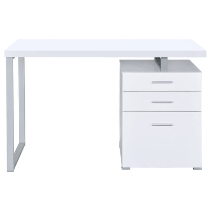 White 3-Drawer Reversible Office Desk - Modern Writing Desk