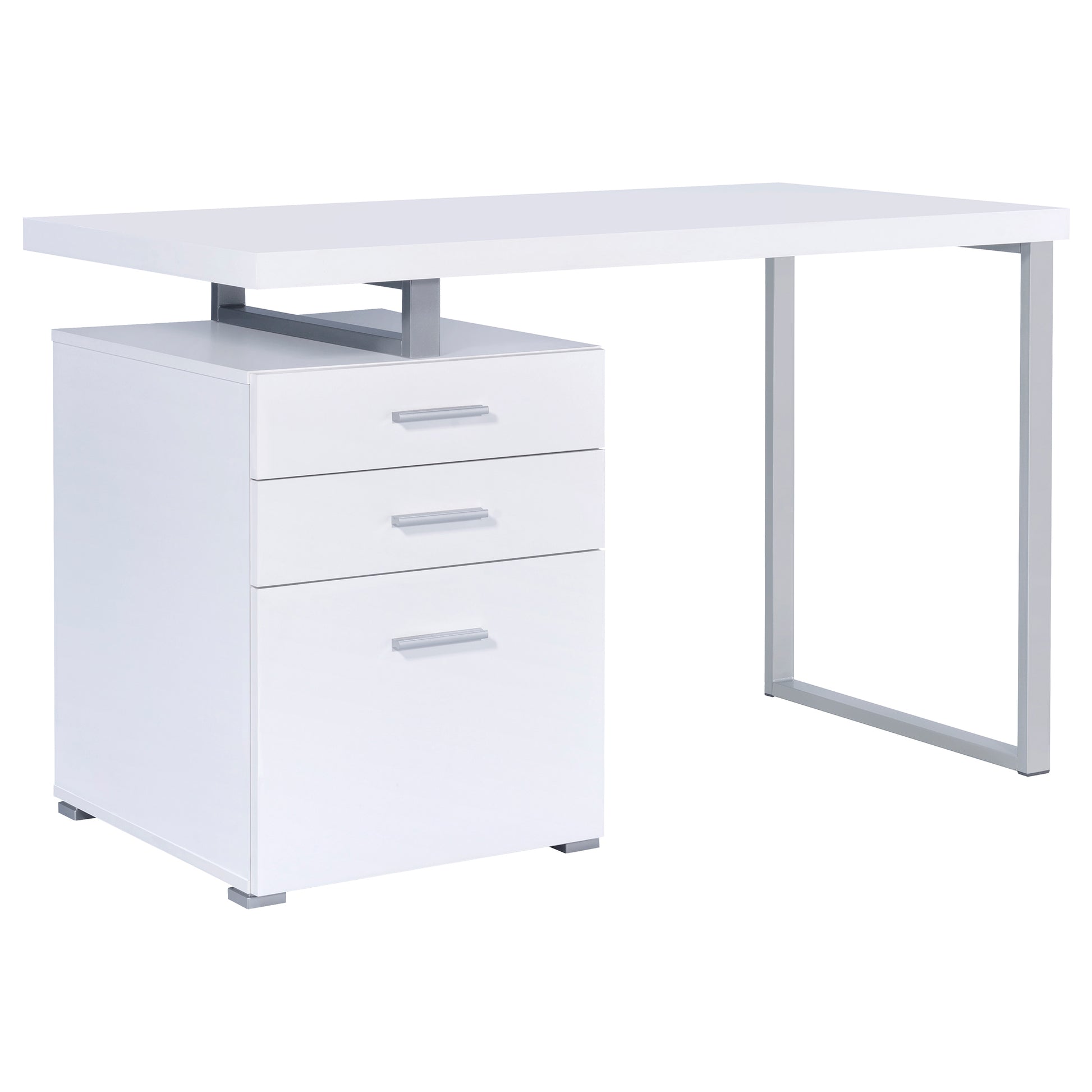 White 3-Drawer Reversible Office Desk - Modern Writing Desk