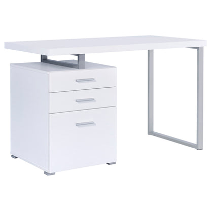 White 3-Drawer Reversible Office Desk - Modern Writing Desk