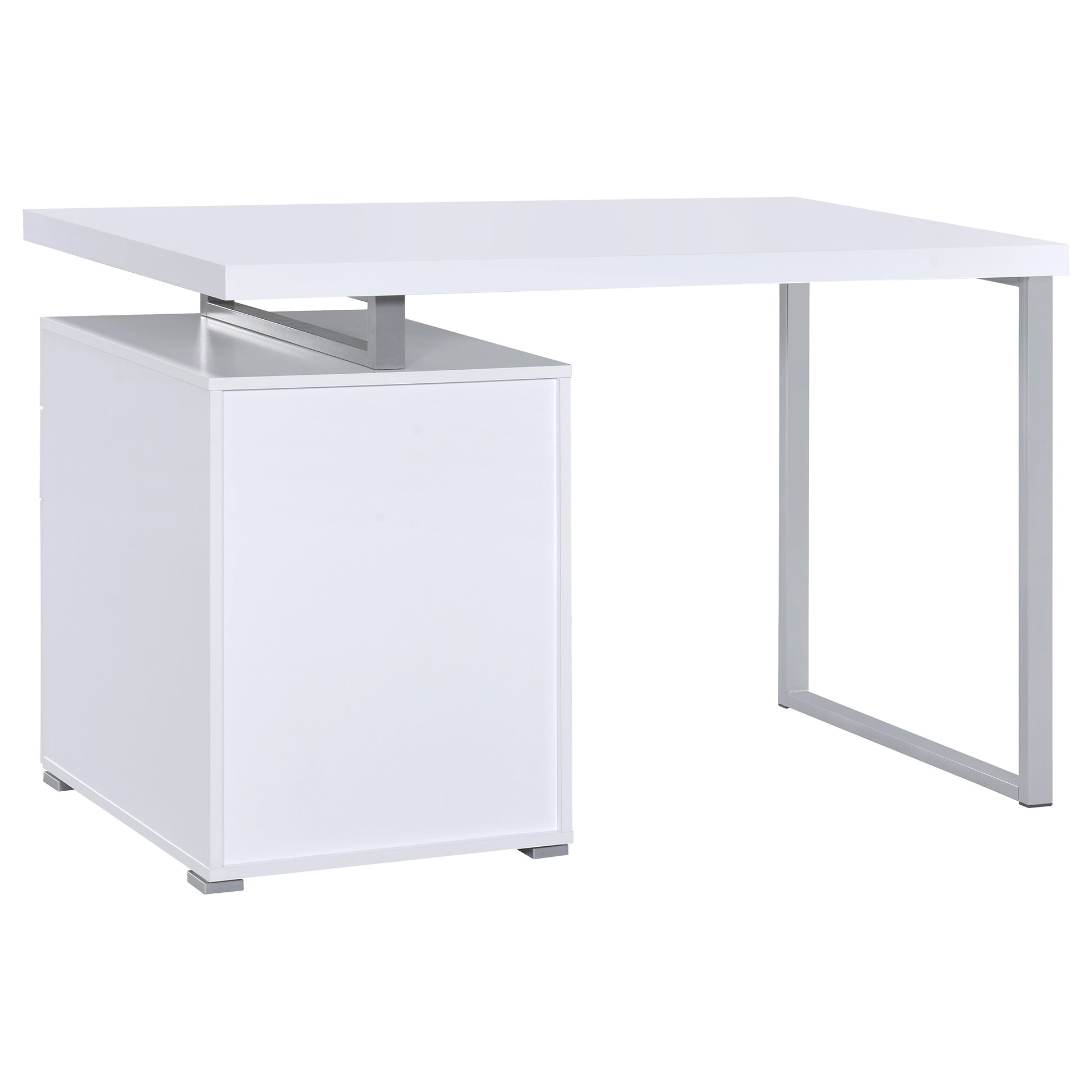 White 3-Drawer Reversible Office Desk - Modern Writing Desk
