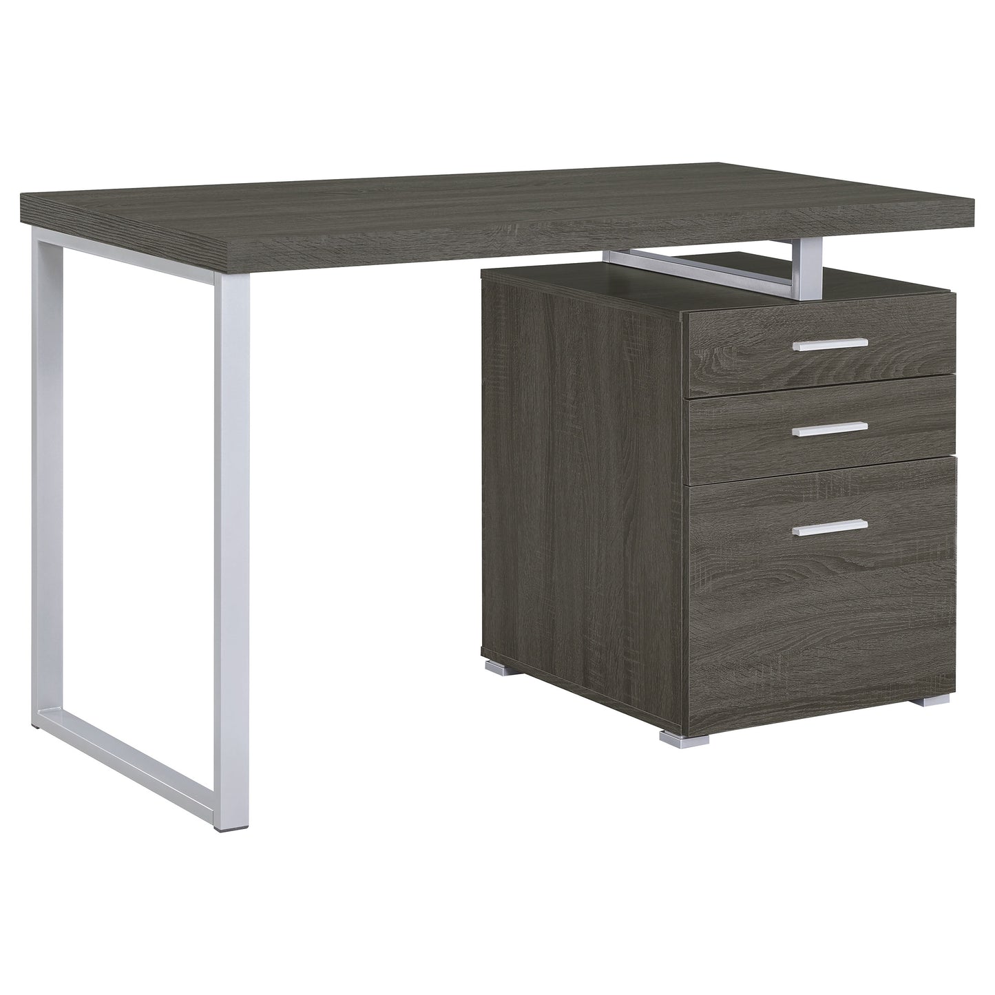 Grey 3-Drawer Writing Desk - Office Workspace