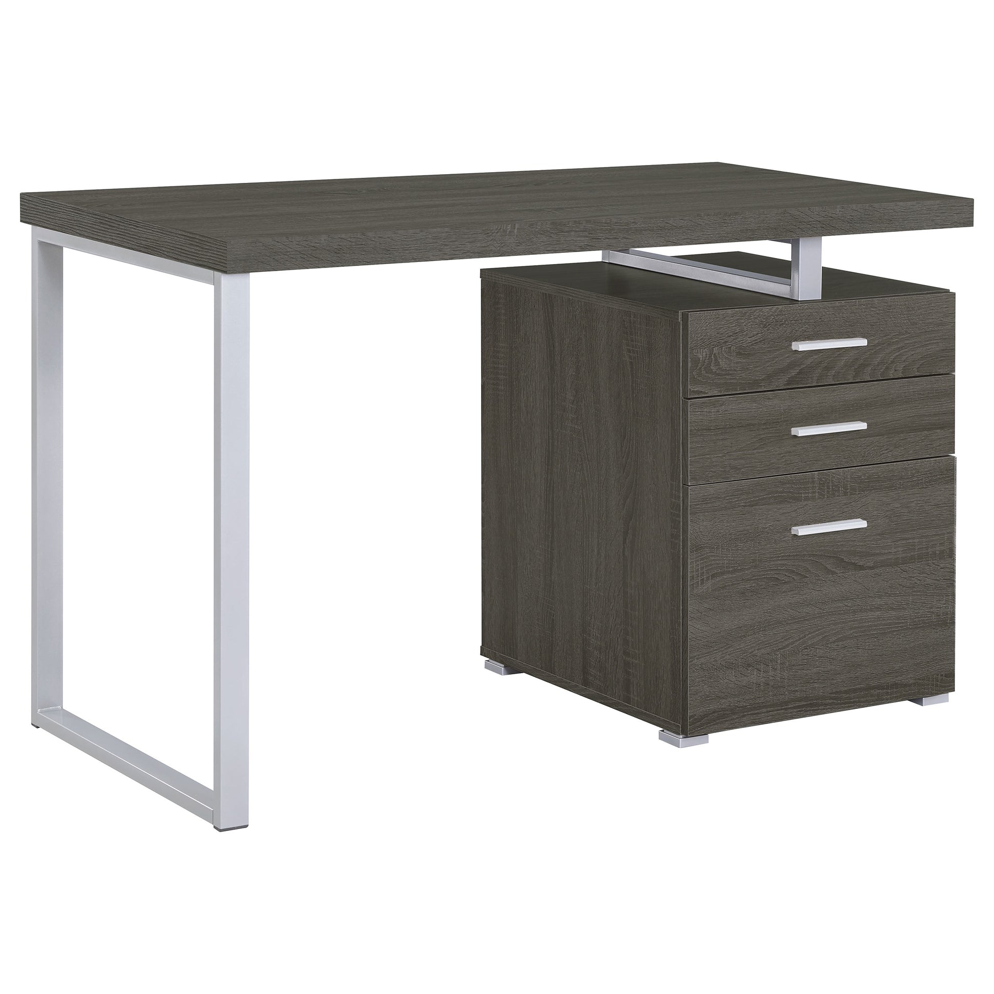 Grey 3-Drawer Writing Desk - Office Workspace