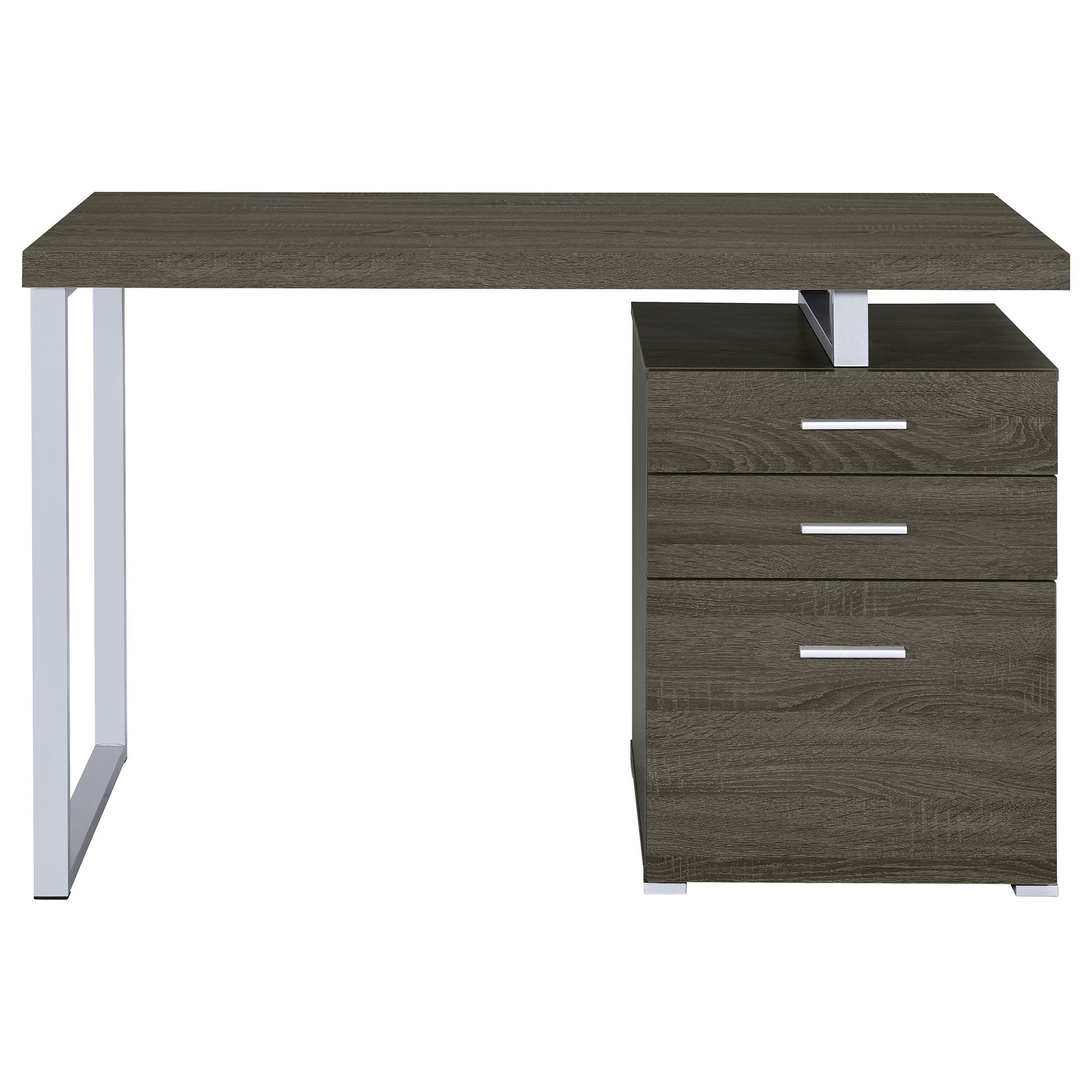 Grey 3-Drawer Writing Desk - Office Workspace