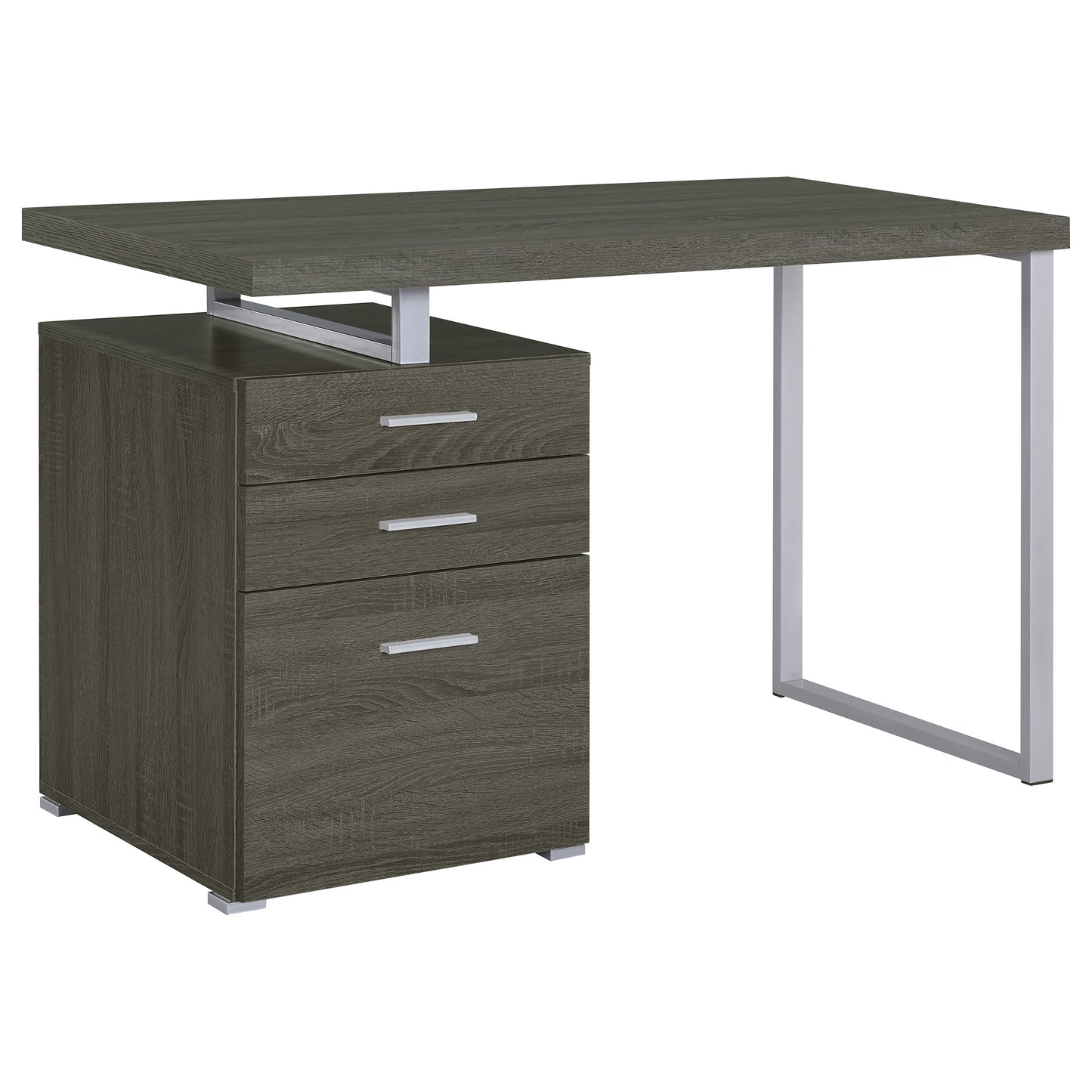 Grey 3-Drawer Writing Desk - Office Workspace