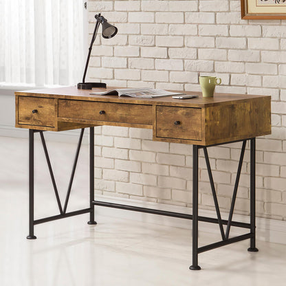 Antique Nutmeg and Black 3-drawer Writing Desk