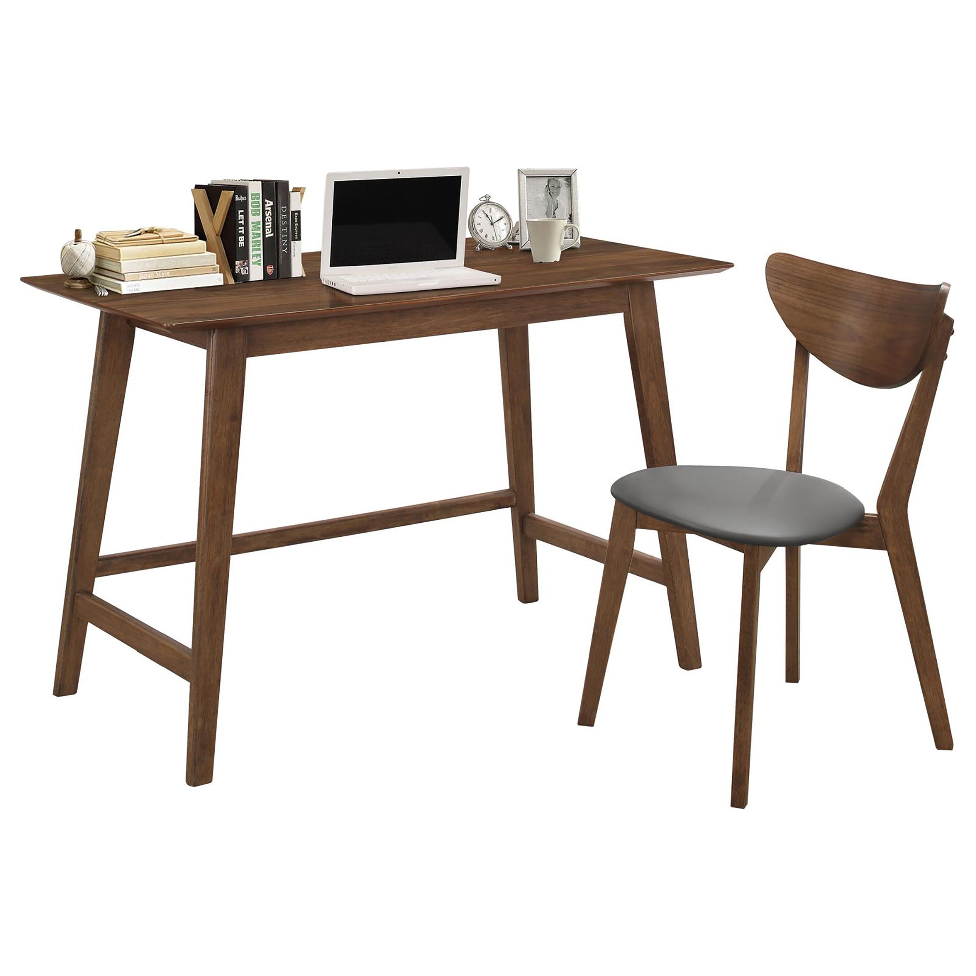 Mid-Century Modern Brown Desk and Chair Set