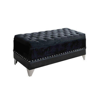 Black Velvet Tufted Storage Bench with Metallic Legs for Bedroom