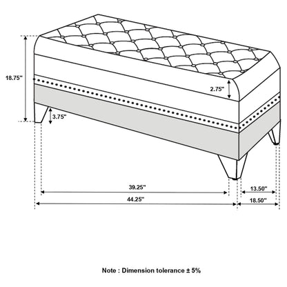 Black Velvet Tufted Storage Bench with Metallic Legs for Bedroom
