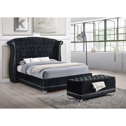 Black Velvet Tufted Storage Bench with Metallic Legs for Bedroom