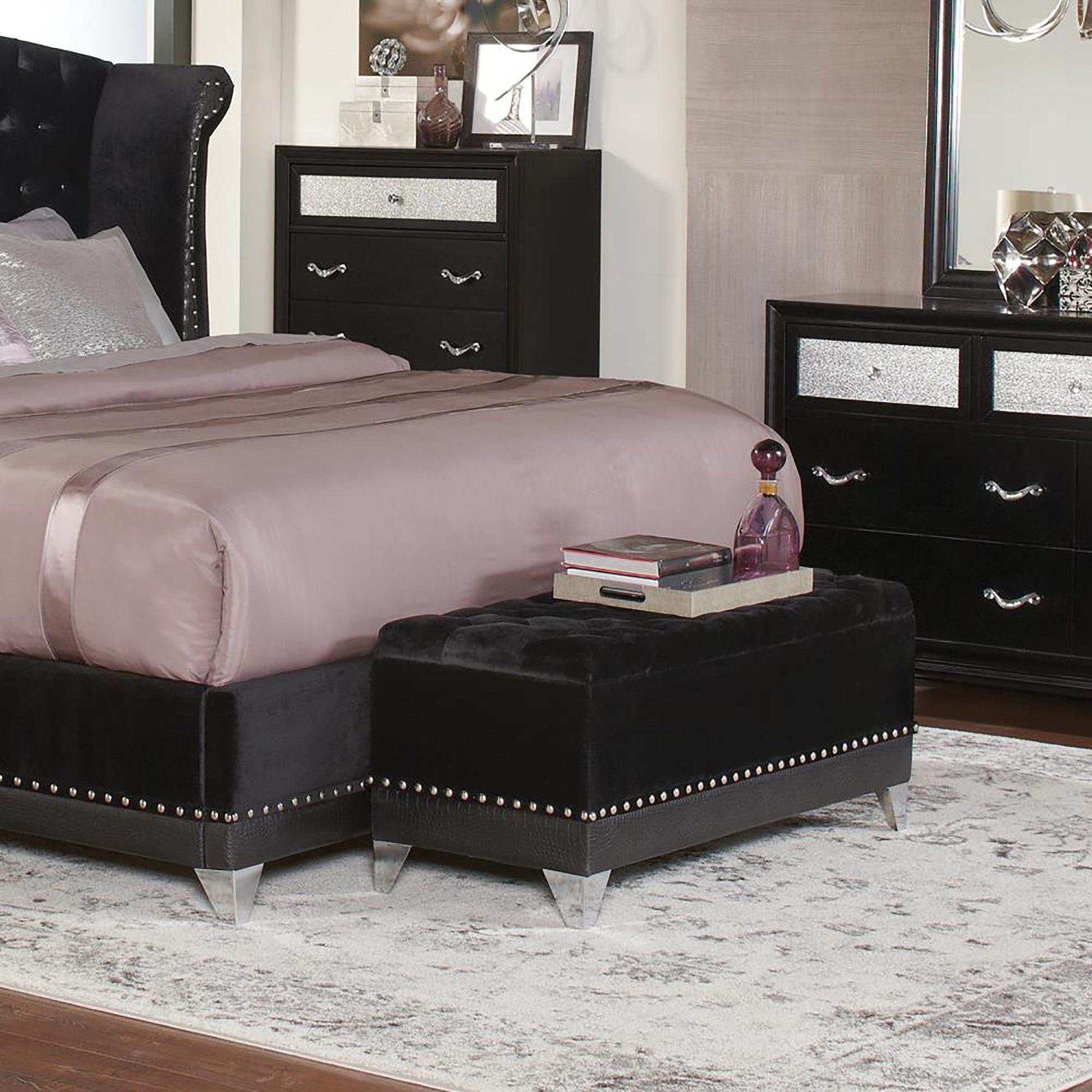 Black Tufted Trunk with Nailhead Trim