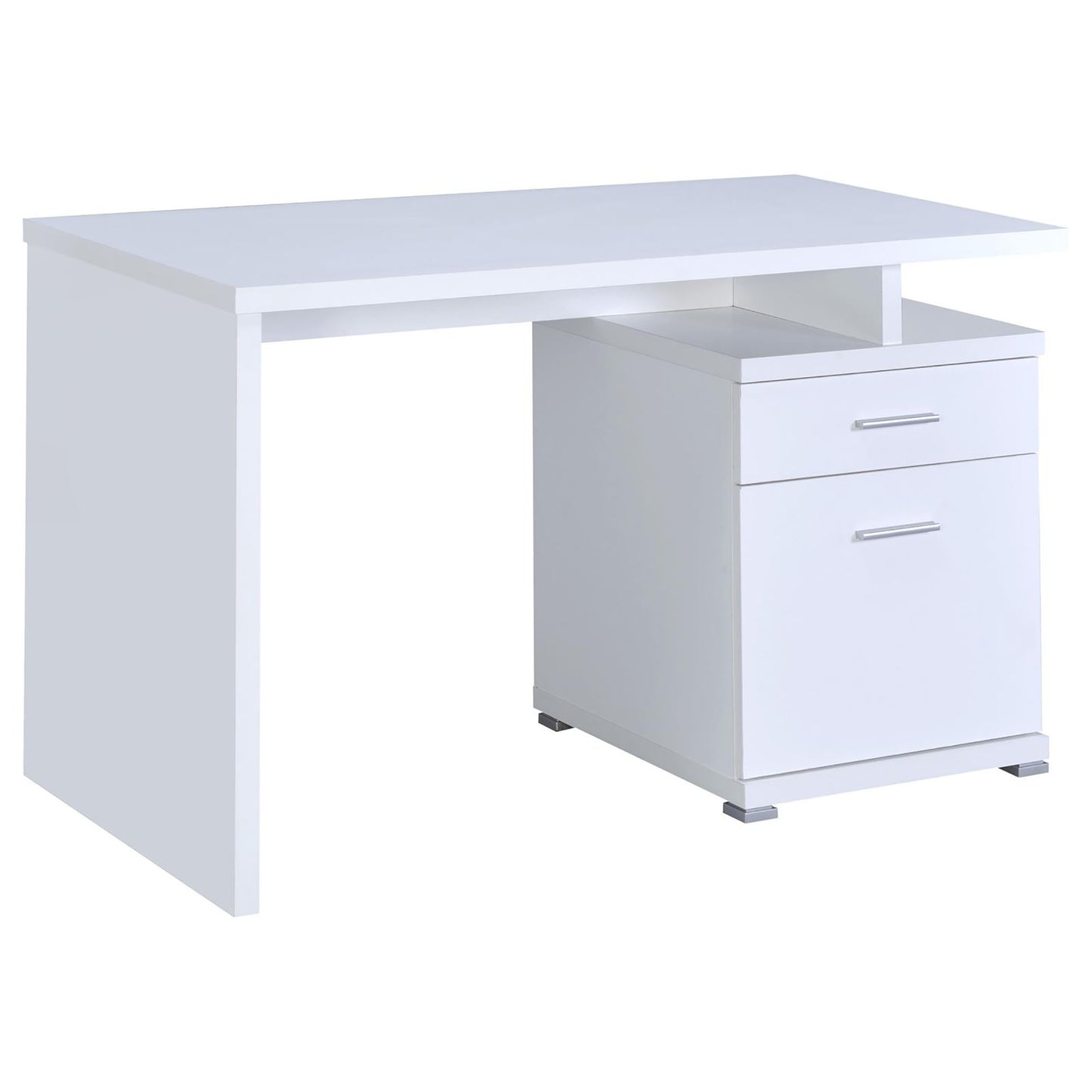White Rectangular Office Desk with Drawers