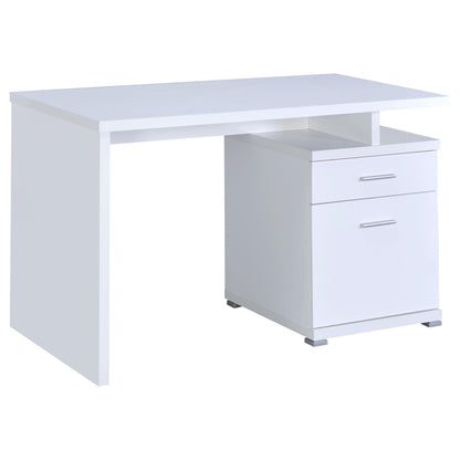 White Rectangular Office Desk with Drawers