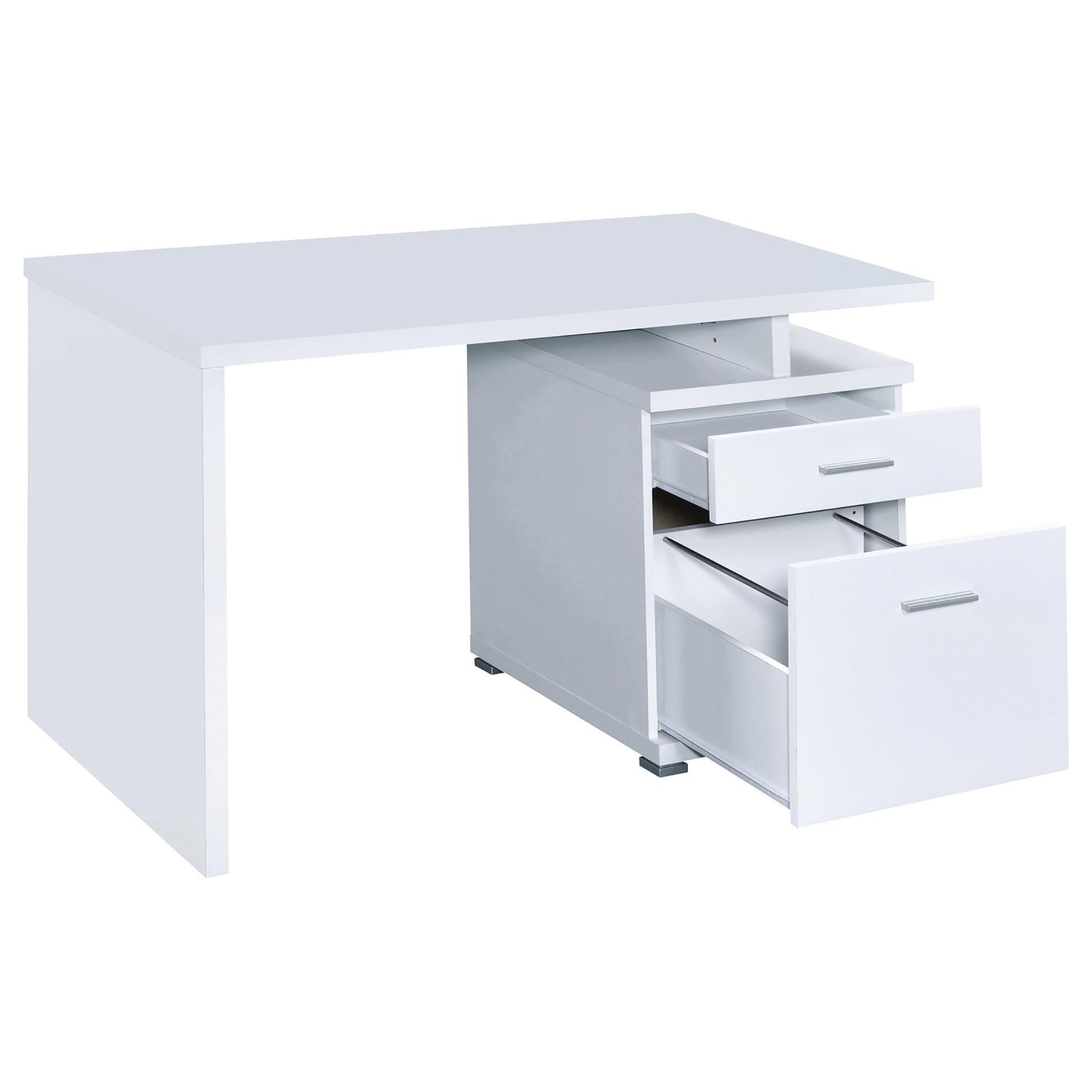 White Rectangular Office Desk with Drawers