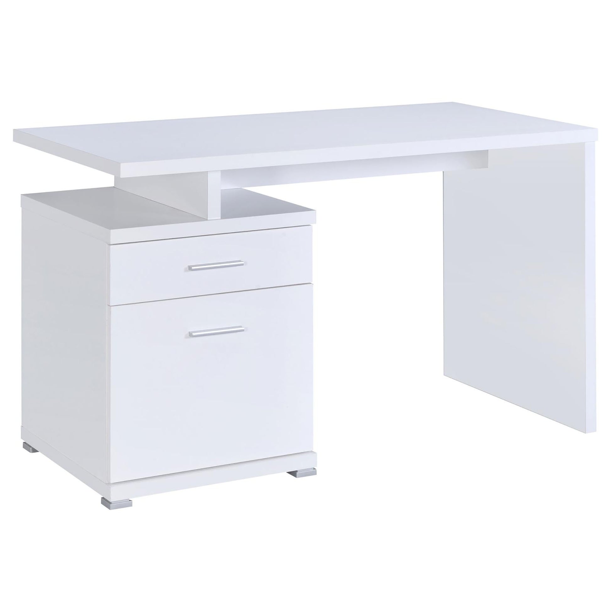 White Rectangular Office Desk with Drawers