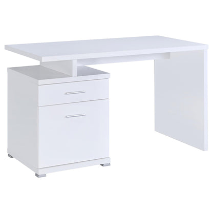 White Rectangular Office Desk with Drawers