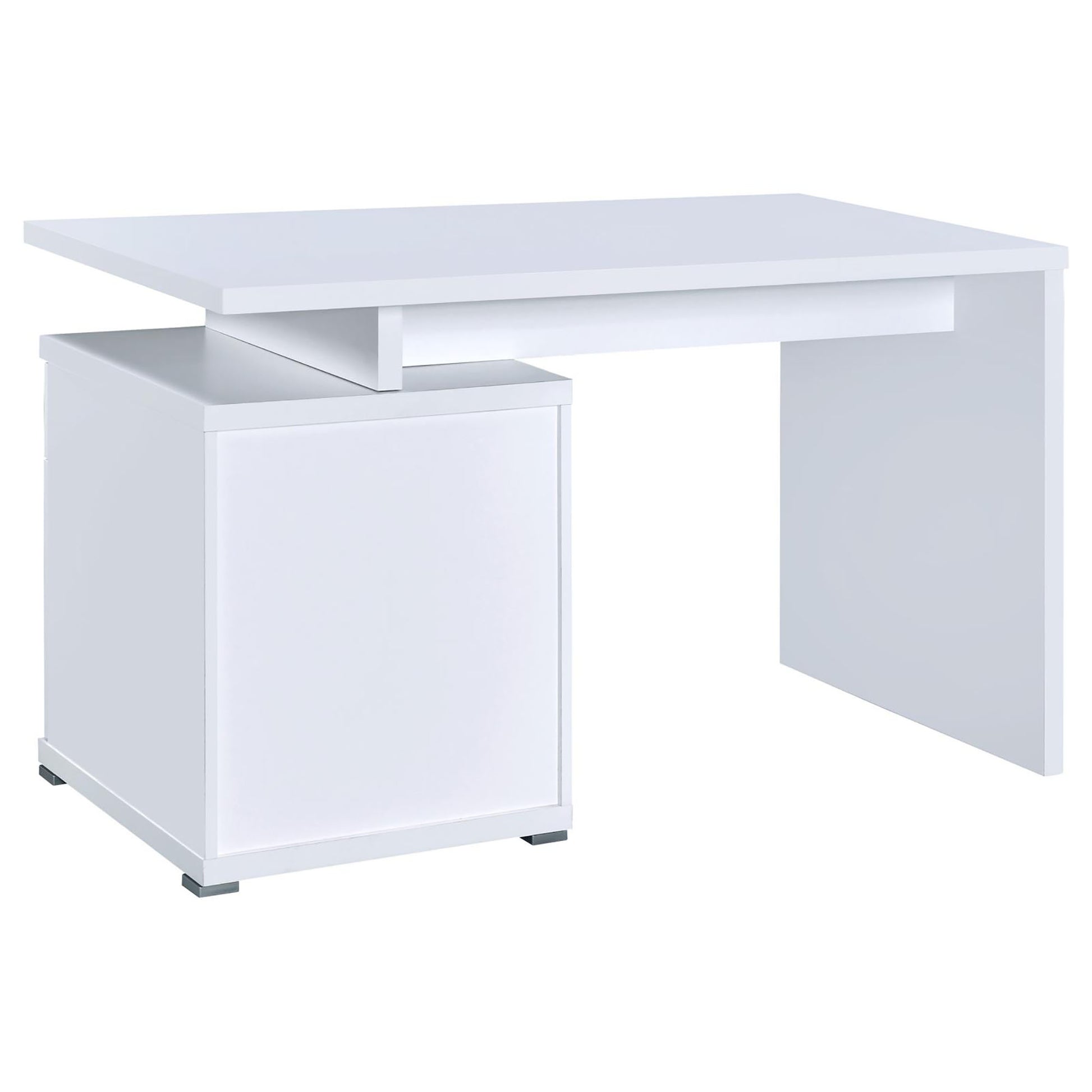 White Rectangular Office Desk with Drawers