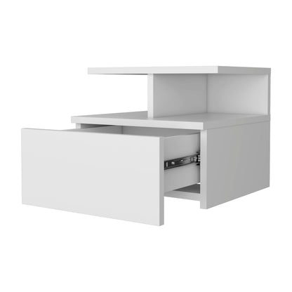 White Floating Nightstand with One Drawer for Bedroom